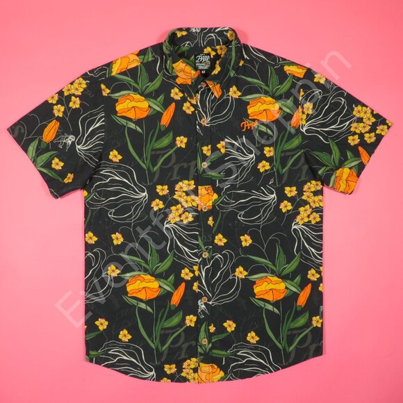 PRPS Shirt Mens M Black Floral Button Down Hawaiian Short Sleeve Cotton - Picture 2 of 6